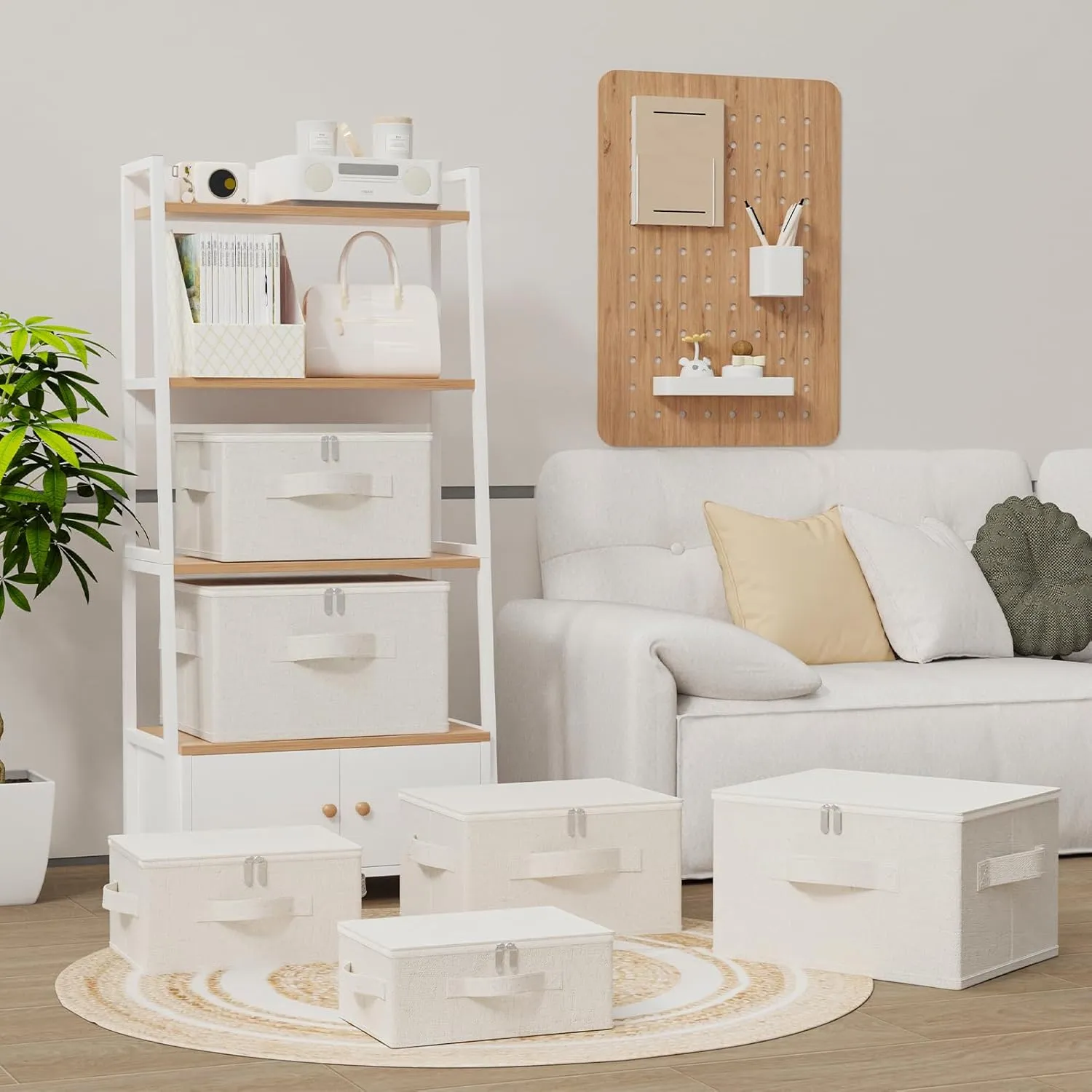 Underbed Storage Cube, Closet Organizer with Lid, Foldable Home Container Bags for Organizing Clothes, Shoes, Blankets, Pillows, 15.7x11.8x7.8Inches, Beige, 2 Pack