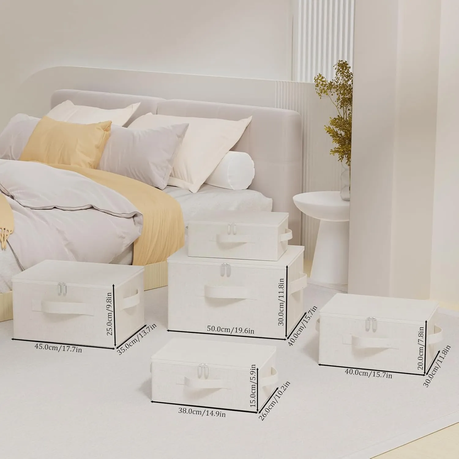 Underbed Storage Cube, Closet Organizer with Lid, Foldable Home Container Bags for Organizing Clothes, Shoes, Blankets, Pillows, 15.7x11.8x7.8Inches, Beige, 2 Pack