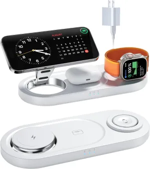 Upgraded 3 in 1 Wireless Charger, Nano Magnetic iPhone Charging Station for Apple Devices, Fast Mag Safe Charging Pad for iPhone 16/15/14/13/12 Series & AirPods Pro & Apple Watch Series, White