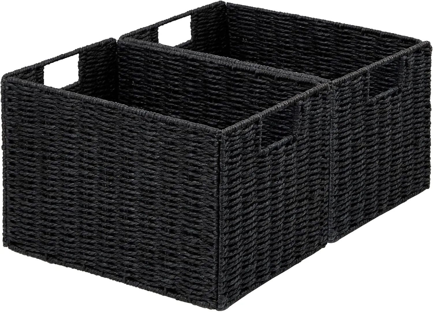 Vagusicc Wicker Storage Basket, Set of 2 Hand-Woven Paper Rope Wicker Basket, Small Storage Baskets for Organizing Toilet Paper Basket, Foldable Large Cube Storage Organizer Bins for Shelves (Black)