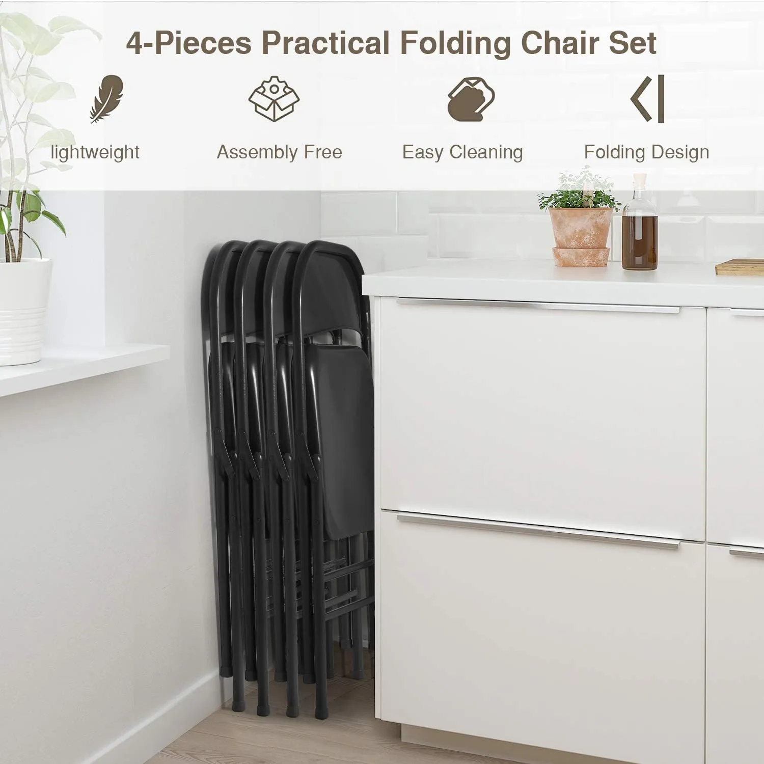 VECELO Metal Folding Chairs 4 Pack, Double Hinged Steel Frame Easy Foldable&Stackable for Office Kitchen Dinning Wedding Patio and Garden