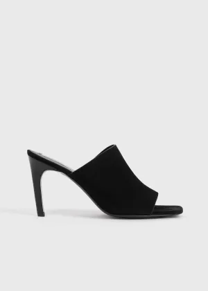 Velour-leather bandeau mules black