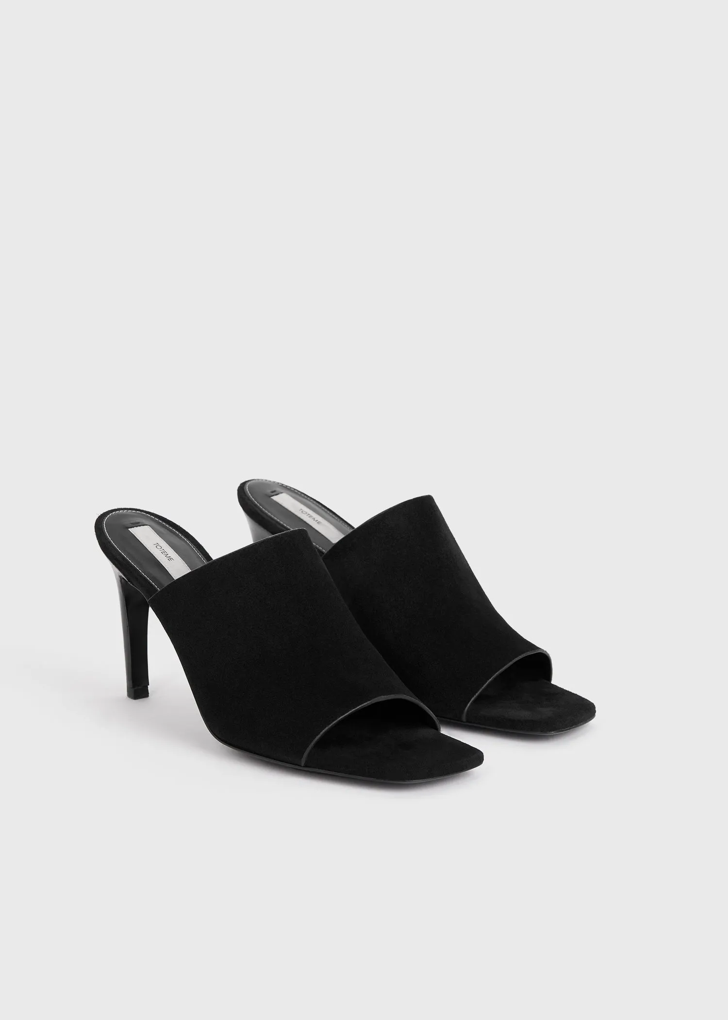 Velour-leather bandeau mules black