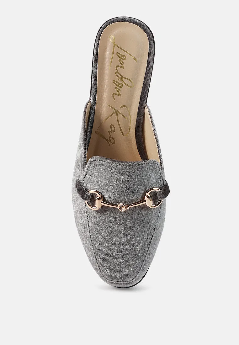Velvet Buckled Flat Mules By Ruw