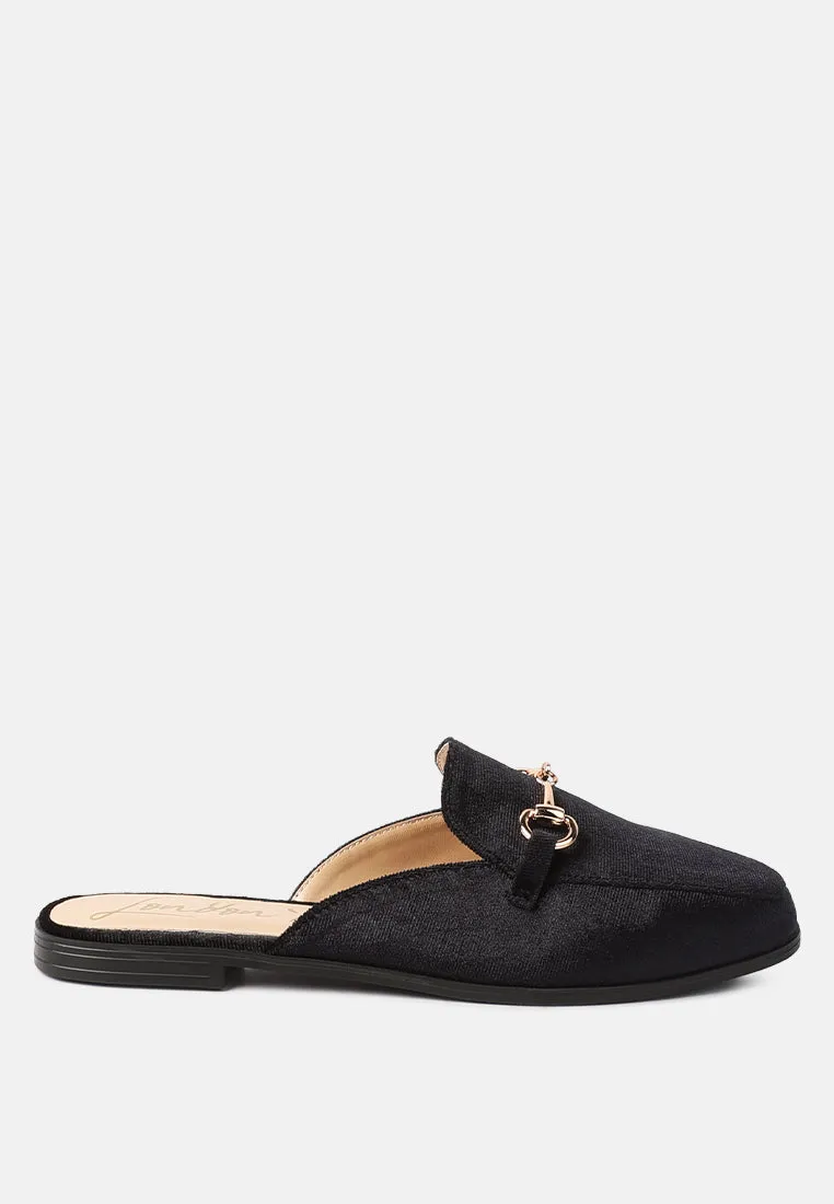 Velvet Buckled Flat Mules By Ruw