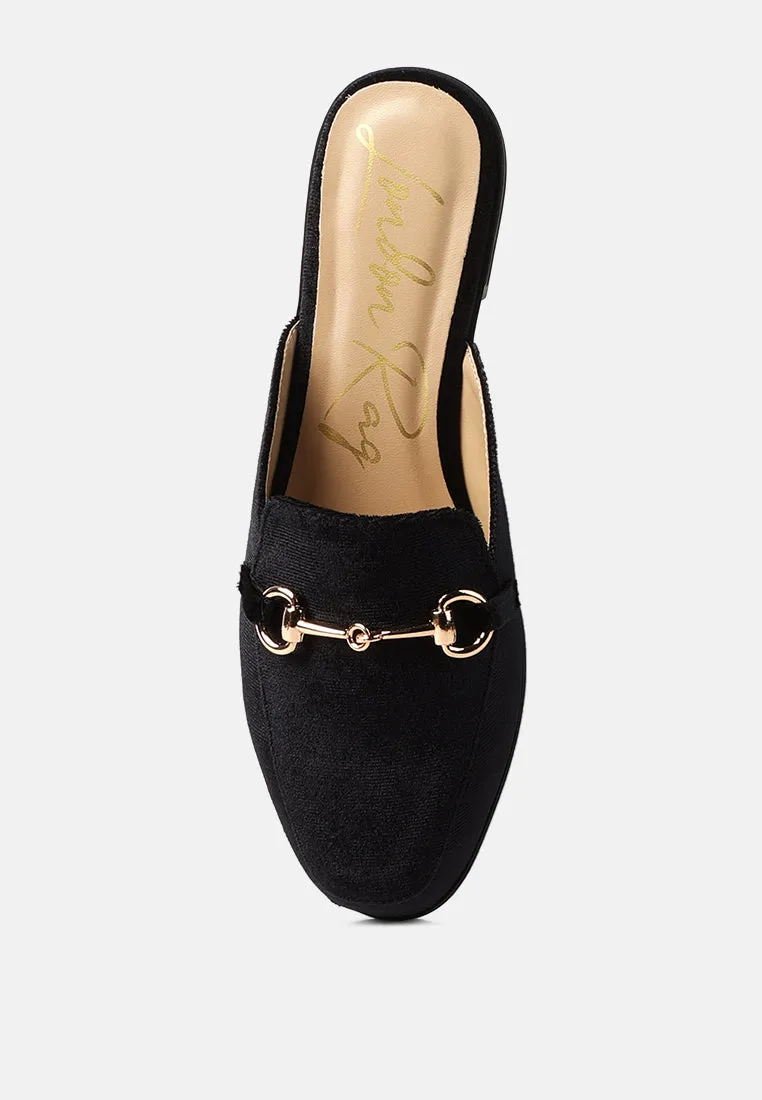 Velvet Buckled Flat Mules By Ruw
