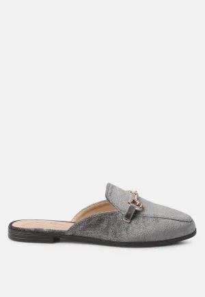 Velvet Buckled Flat Mules By Ruw