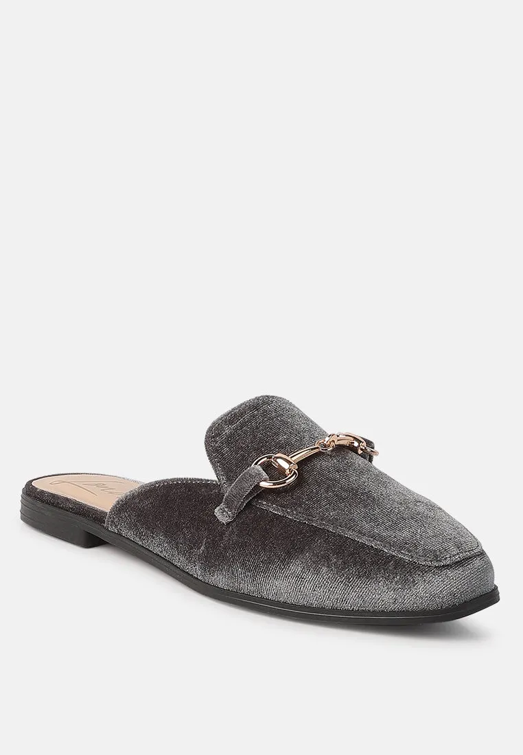 Velvet Buckled Flat Mules By Ruw