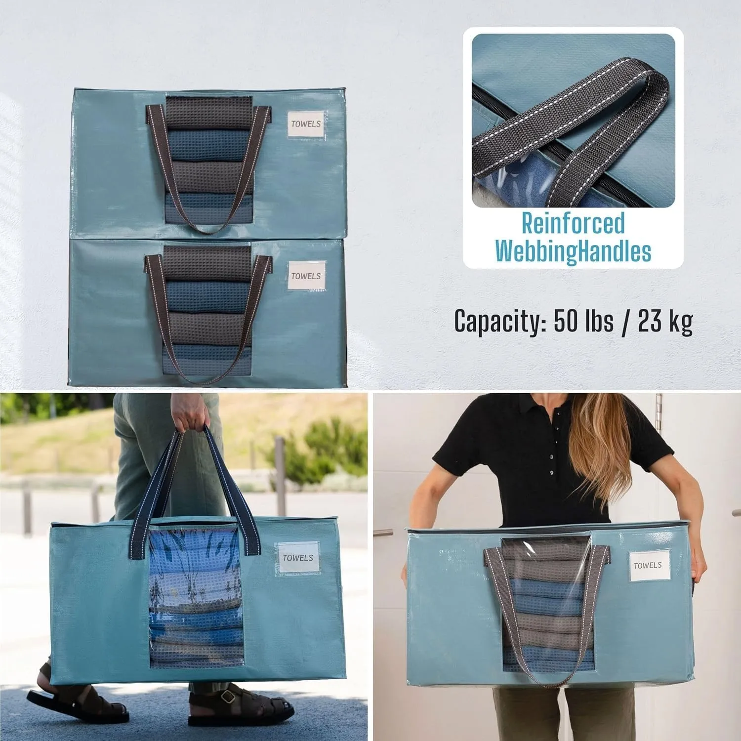 VENO 10 Pack Moving Bags, Comforter and Blanket Storage Bags for Closet, Moving Boxes, Boxes with Lids Alternative, College Dorm Packing Supplies, Foldable Heavy-Duty Tote (Shiny Light Blue, 10 Pack)