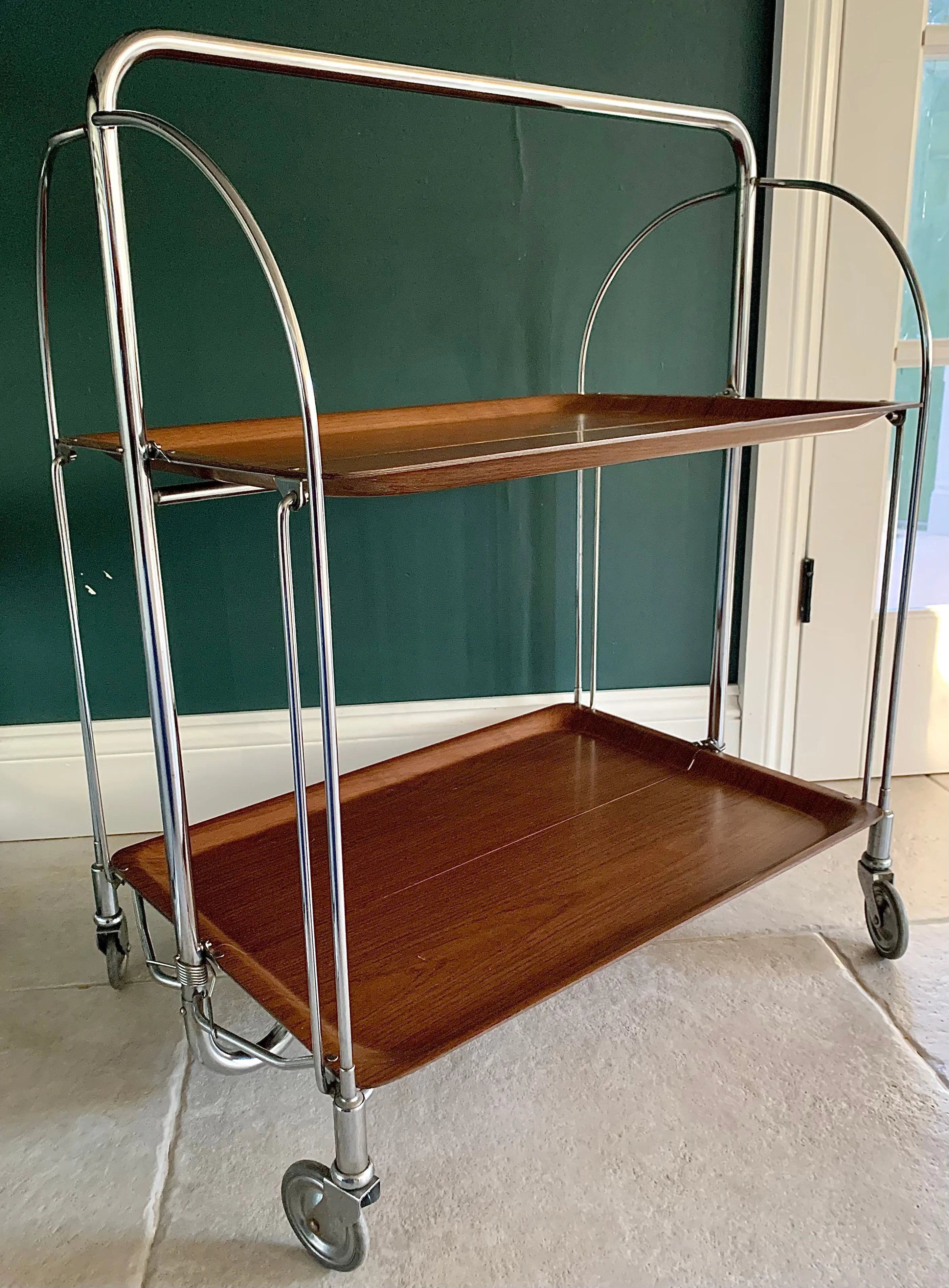 Vintage Gerlinol Hostess Trolley Teak Effect Foldable Mid Century Modern
