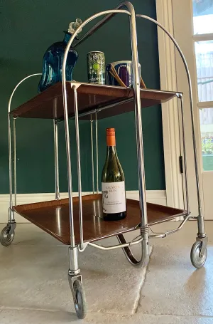 Vintage Gerlinol Hostess Trolley Teak Effect Foldable Mid Century Modern