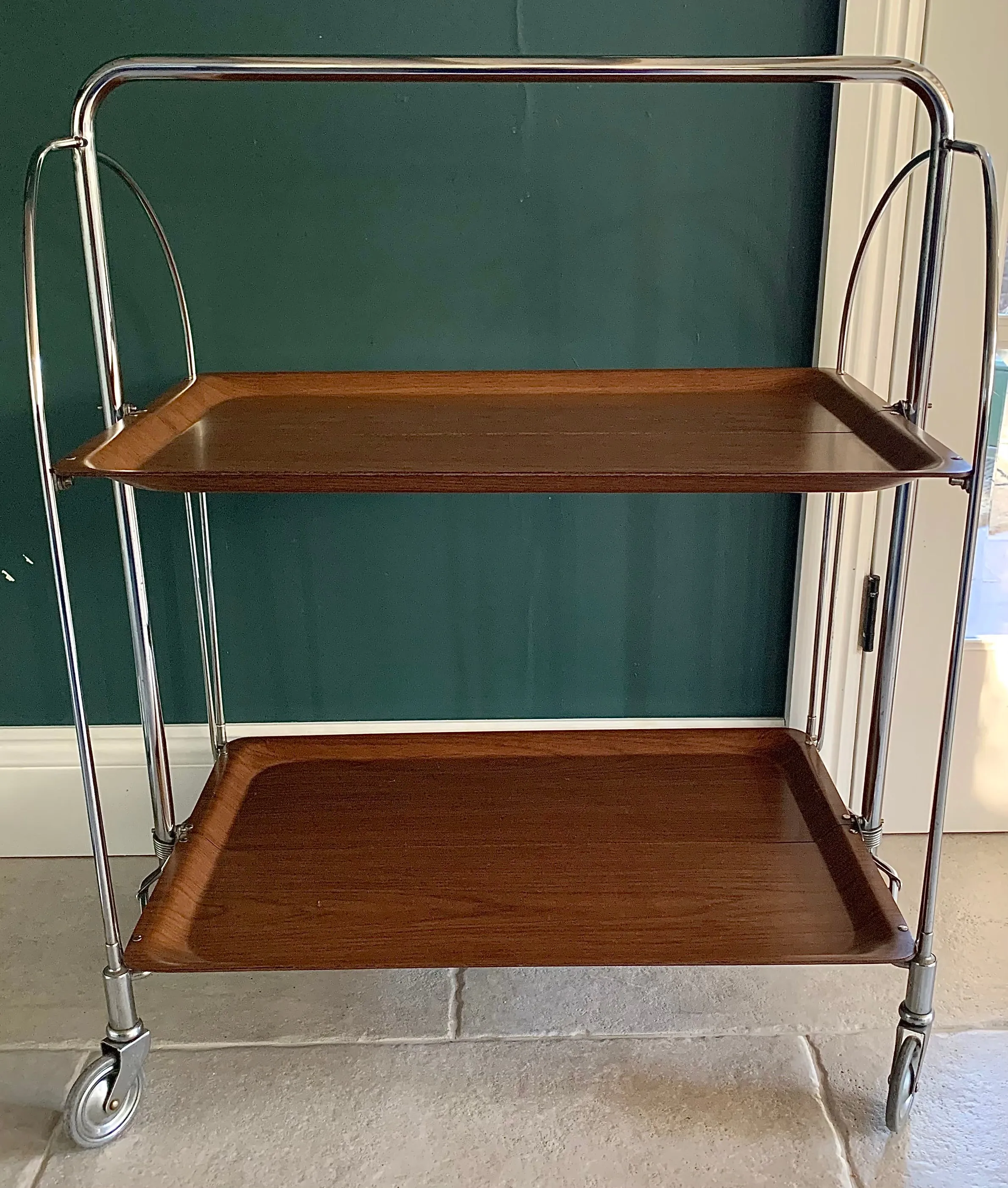 Vintage Gerlinol Hostess Trolley Teak Effect Foldable Mid Century Modern