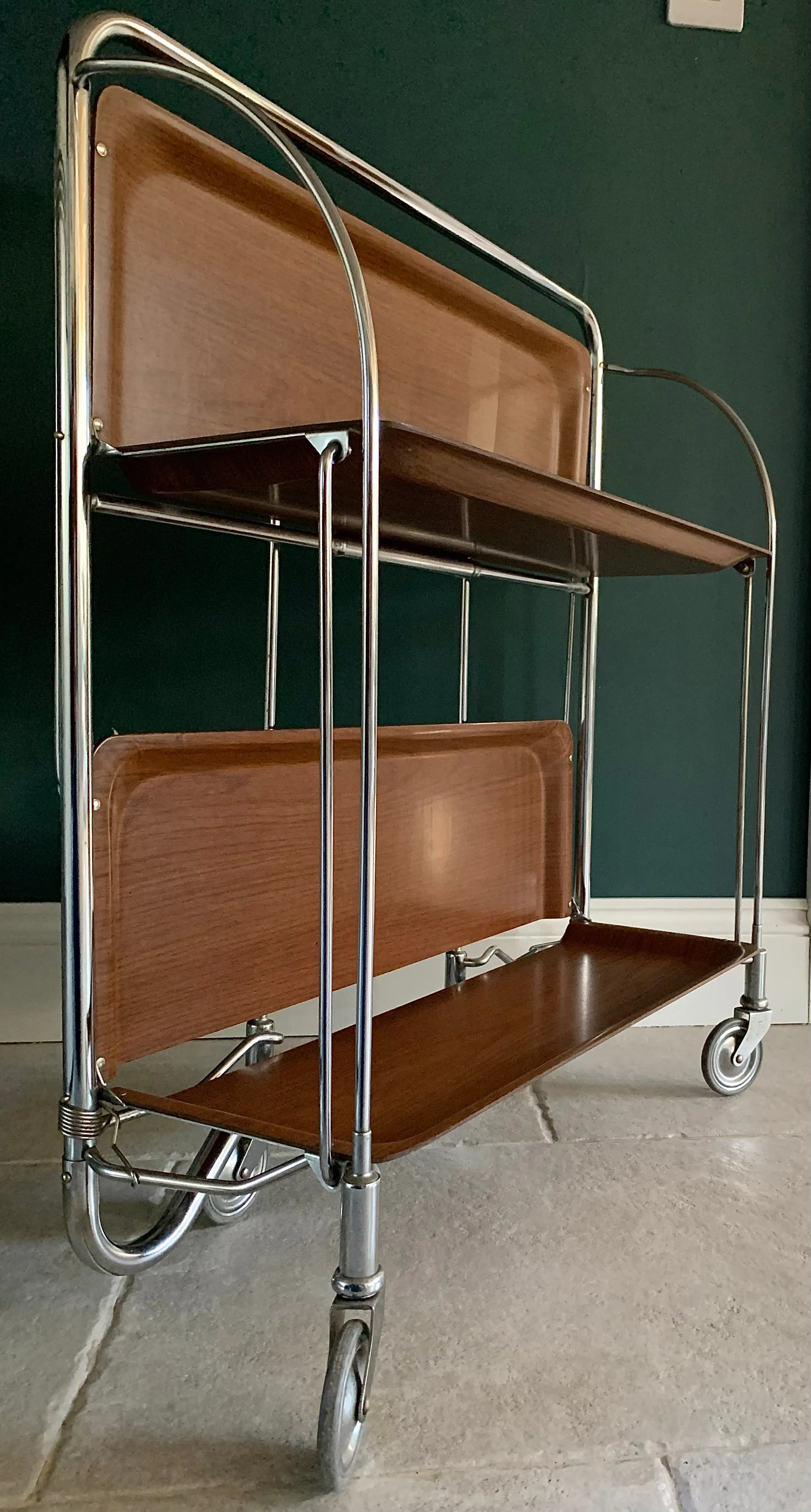 Vintage Gerlinol Hostess Trolley Teak Effect Foldable Mid Century Modern
