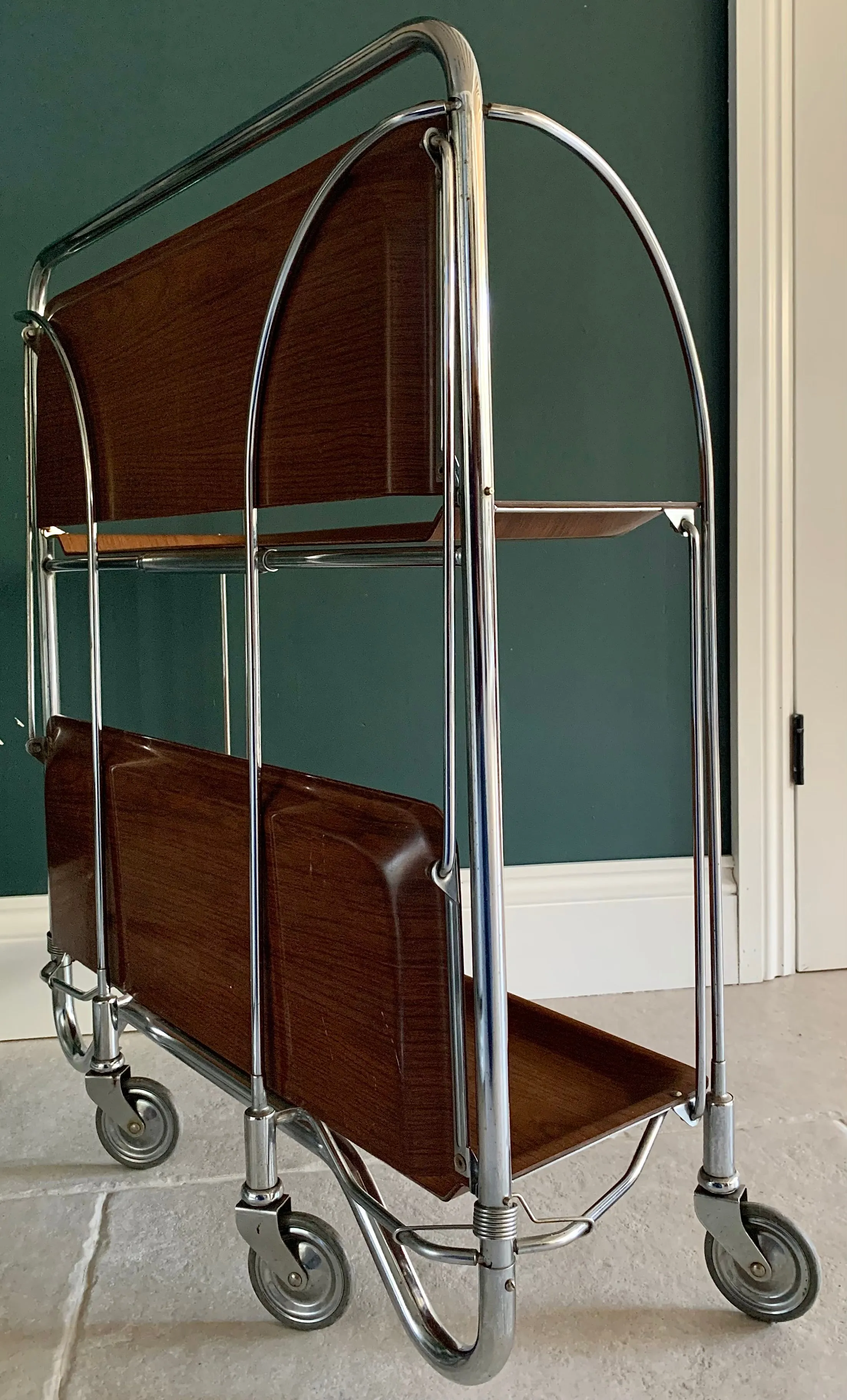 Vintage Gerlinol Hostess Trolley Teak Effect Foldable Mid Century Modern