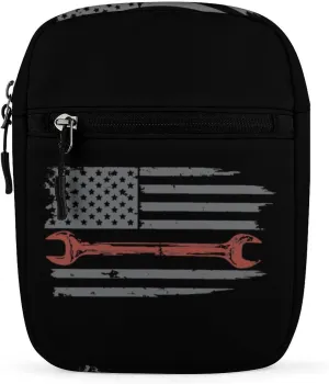 Vintage Mechanic U.S. Flag Small Crossbody Bags for Women Men Sling Purse Shoulder Bag with Adjustable Strap