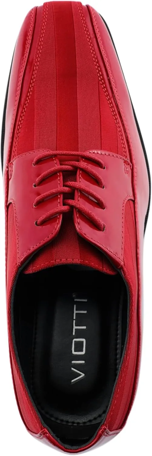 Viotti 179, Casual Dress Oxford Shoes for Men, Satin Striped Lace-Ups, Men's Business Casual Leather & Satin Shoe, for All Formal Occasions