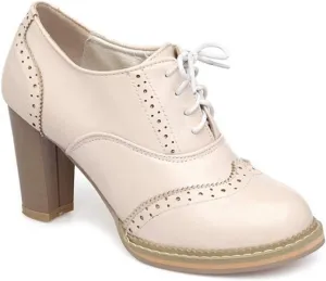 VOKLIN Women's Chunky High Heel Oxford Pumps Lace Up Wingtip Perforated Platform Vintage Brogues Dress Shoes