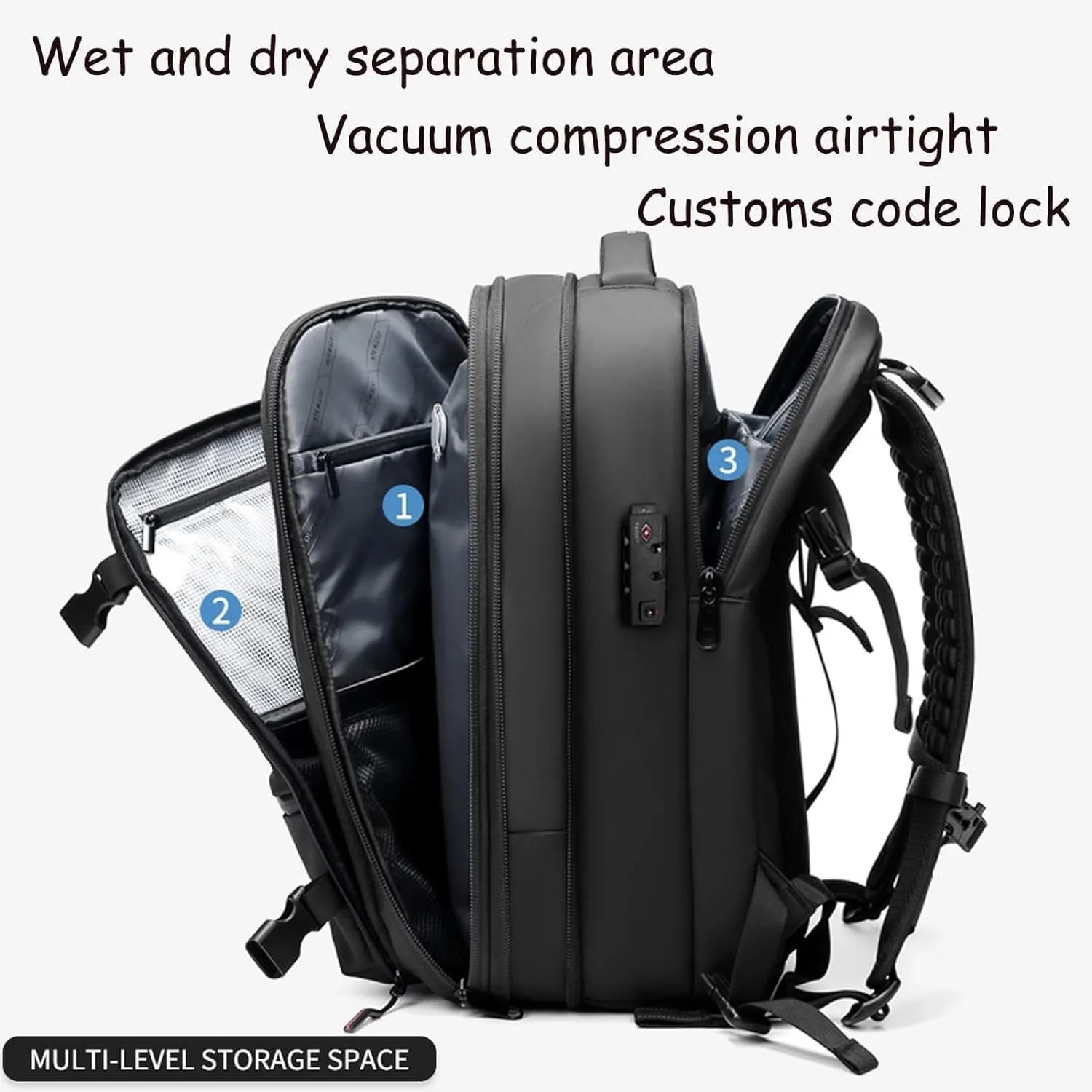 Voyagevac Backpack - 60L Large-Capacity Travel Backpacks Expandable with Compression, Vacpack Backpack with Vacuum (A Blue (With Pump))