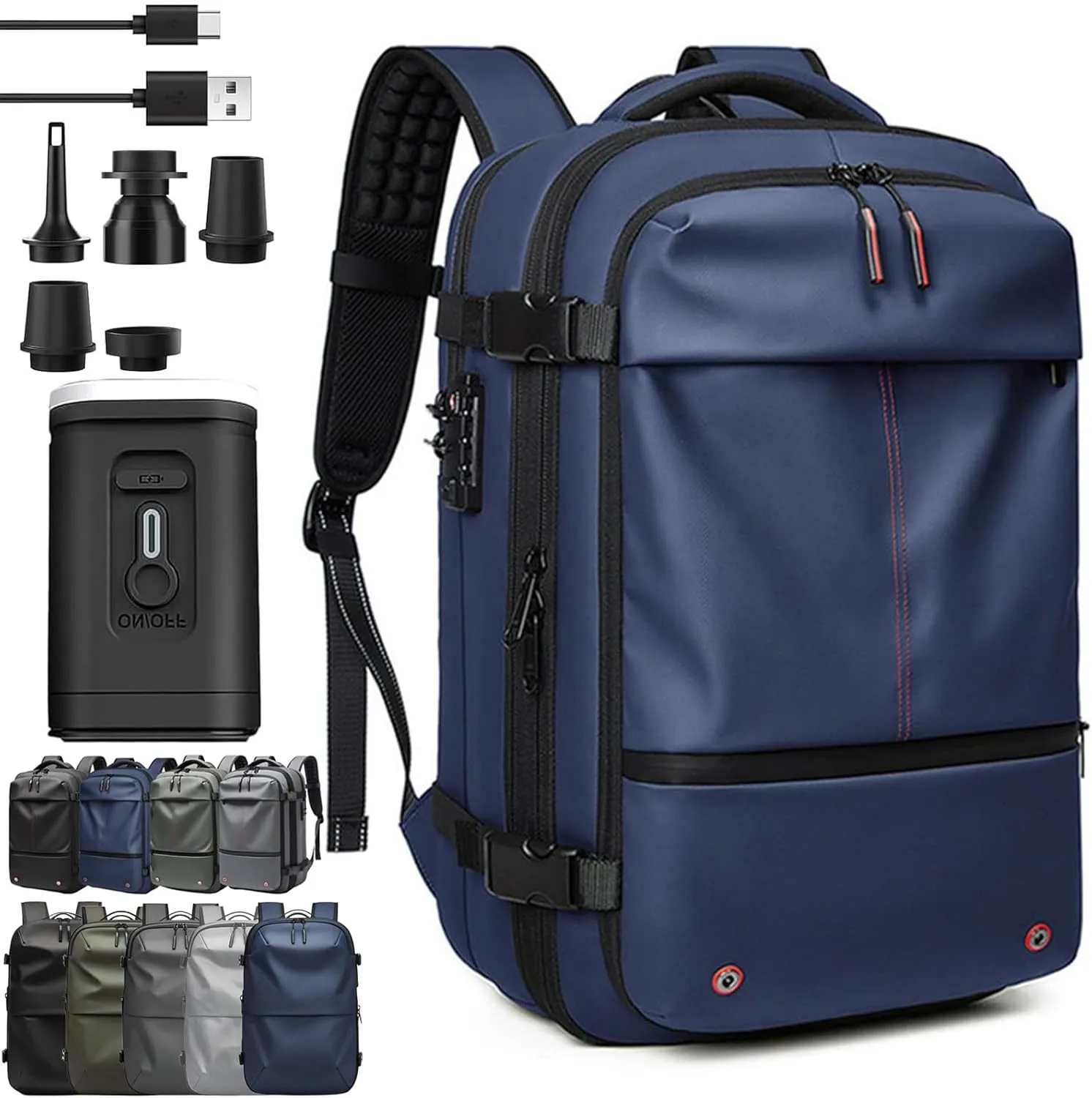 Voyagevac Backpack - 60L Large-Capacity Travel Backpacks Expandable with Compression, Vacpack Backpack with Vacuum (A Blue (With Pump))