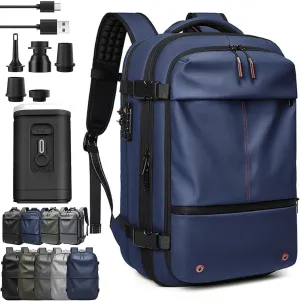 Voyagevac Backpack - 60L Large-Capacity Travel Backpacks Expandable with Compression, Vacpack Backpack with Vacuum (A Blue (With Pump))