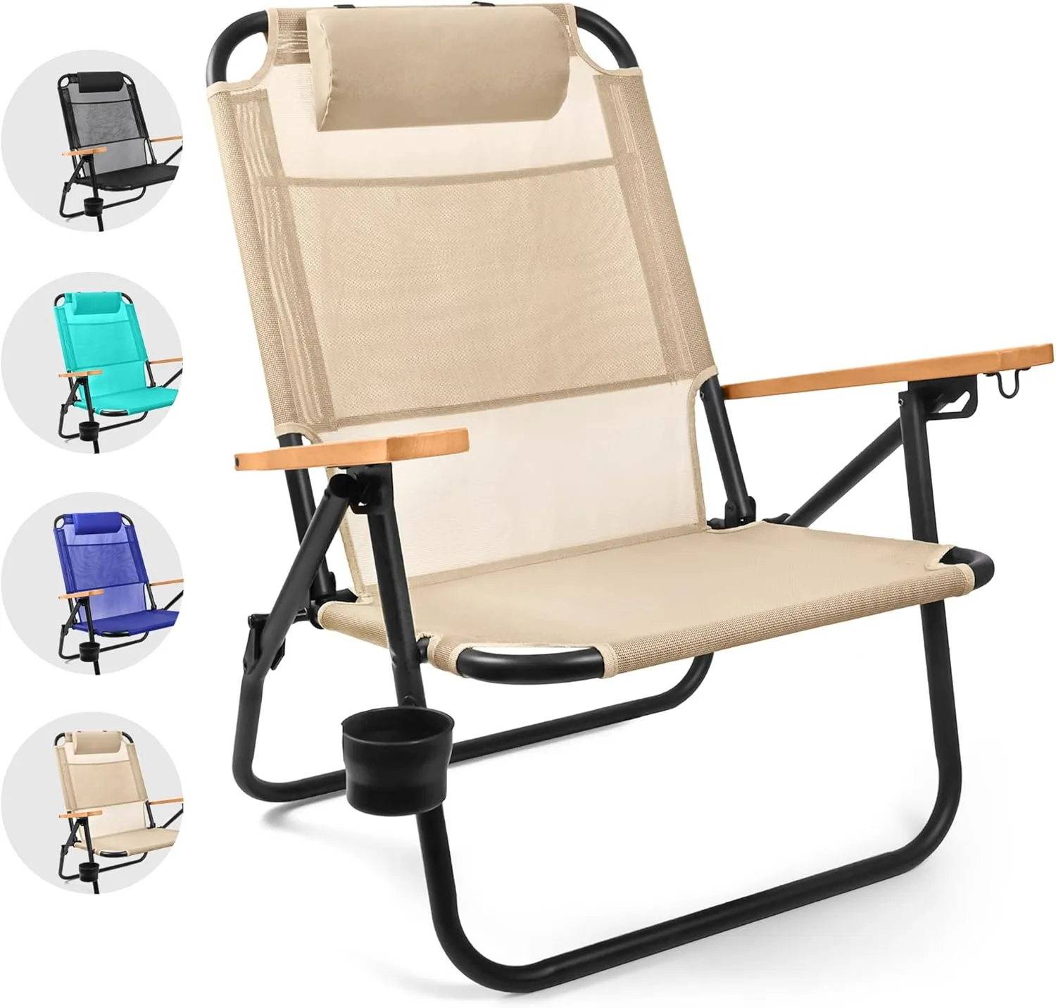 Water Buffalo Bondi Beach Chair – Backpack Beach Chair for Adults with Reclining Positions, Cup Holder & High Back Support
