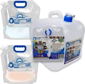 WaterStorageCube 3pc/5pc Premium Collapsible Water Container Bundle Cube   Bag, No BPA Camping Drink Storage Carrier Jug for Outdoors Hiking Backpack & Survival, No-Leak Foldable Portable & Freezable