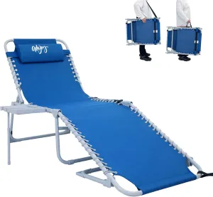 #WEJOY Folding Chaise Lounge Chair with Side Table, 5 Positions Patio Beach Lounge Chairs with Pillow for Outdoor Lawn Sunbathing Pool Patio (Blue)