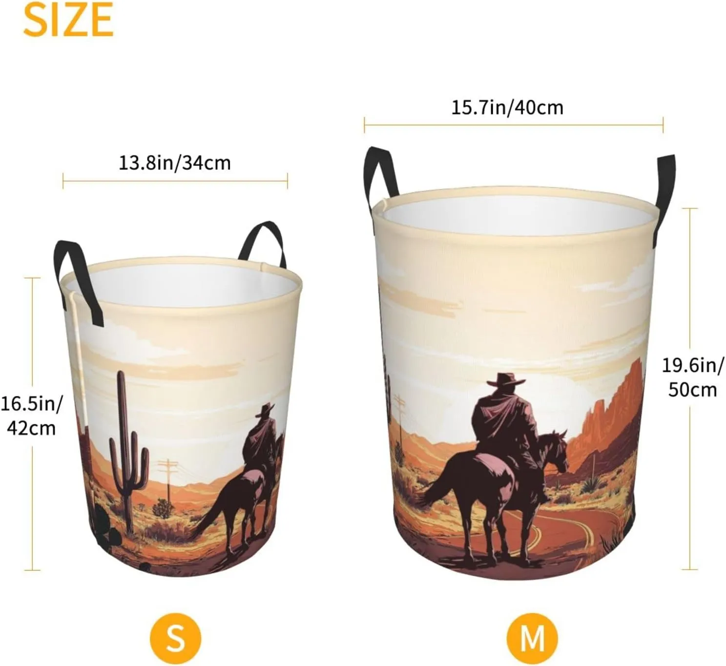 Western Cowboy Laundry Basket Desert Mountains Horse Wild West Desert With Cowboys Laundry Bag Foldable Oxford Cloth Funny Tote Bag Laundry Hamper For Bathroom/Laundry/Bedroom 18.9x16.5 Inch