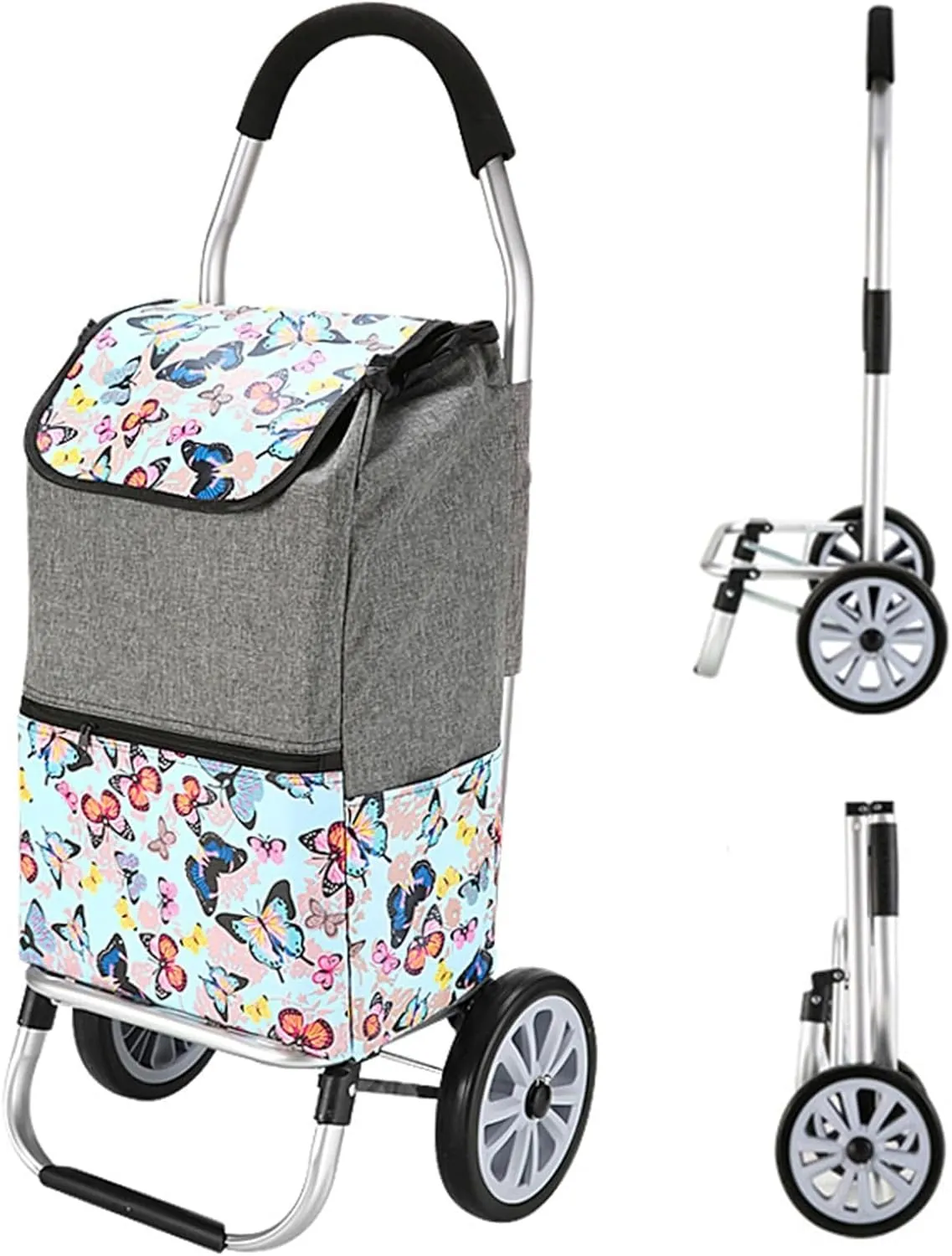 Wheeled Shopping Trolley Cart, Foldable Extended Handle Stair Climbing Wheels Removable Waterproof Bag for Shopping for The Elderly(Black)