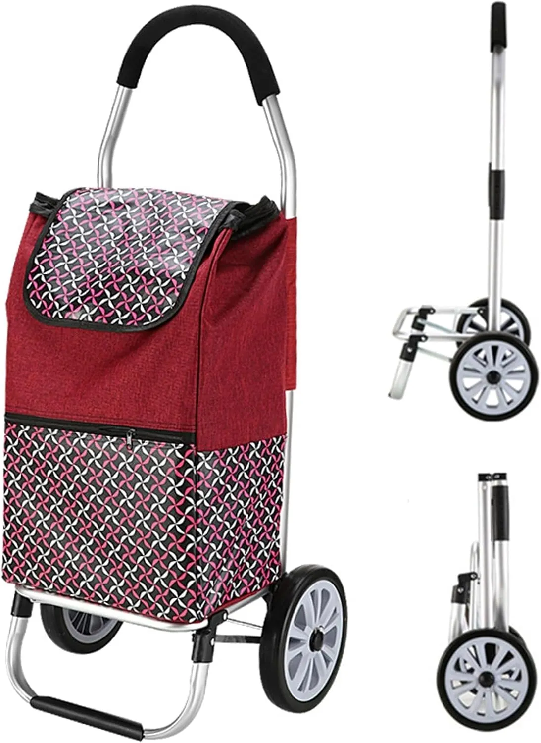 Wheeled Shopping Trolley Cart, Foldable Extended Handle Stair Climbing Wheels Removable Waterproof Bag for Shopping for The Elderly(Black)
