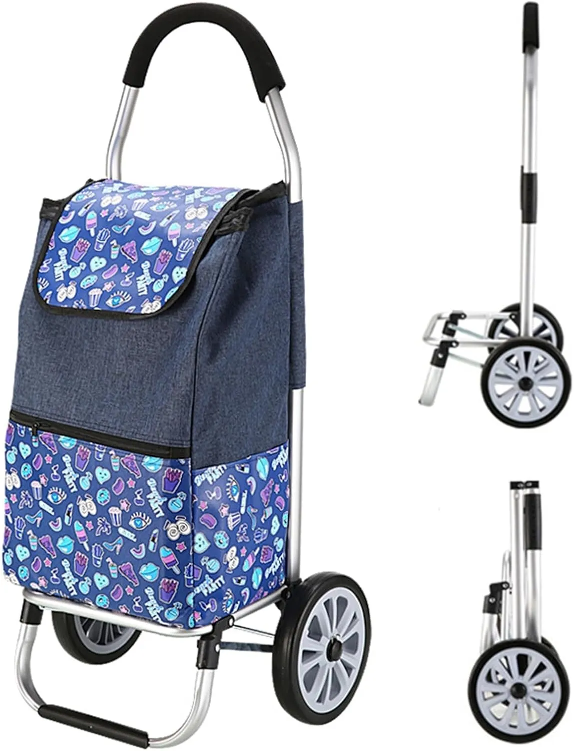 Wheeled Shopping Trolley Cart, Foldable Extended Handle Stair Climbing Wheels Removable Waterproof Bag for Shopping for The Elderly(Black)