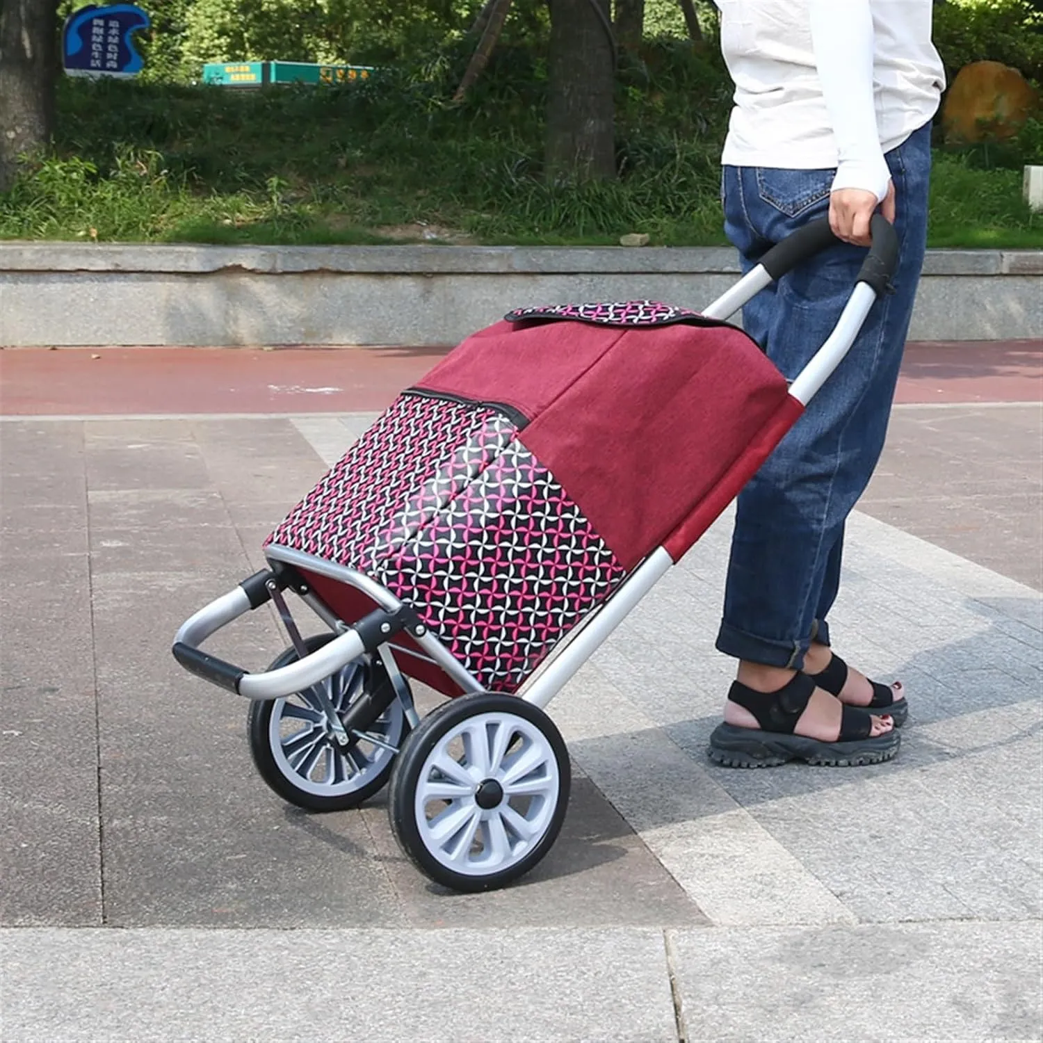 Wheeled Shopping Trolley Cart, Foldable Extended Handle Stair Climbing Wheels Removable Waterproof Bag for Shopping for The Elderly(Black)