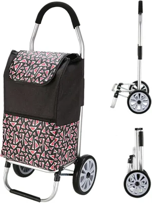 Wheeled Shopping Trolley Cart, Foldable Extended Handle Stair Climbing Wheels Removable Waterproof Bag for Shopping for The Elderly(Black)