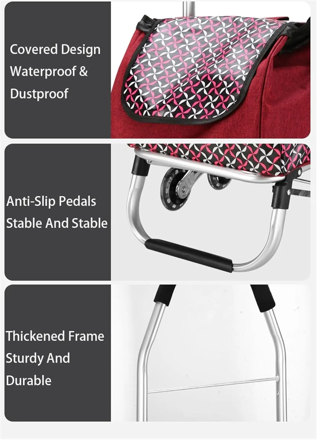 Wheeled Shopping Trolley Cart, Foldable Extended Handle Stair Climbing Wheels Removable Waterproof Bag for Shopping for The Elderly(Black)