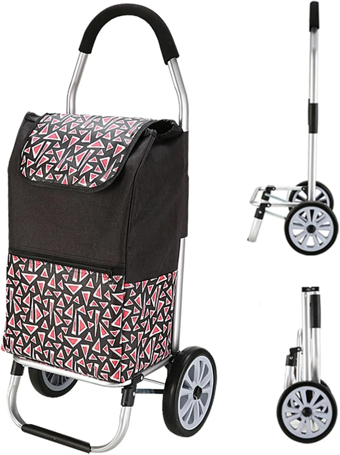 Wheeled Shopping Trolley Cart, Foldable Extended Handle Stair Climbing Wheels Removable Waterproof Bag for Shopping for The Elderly(Black)