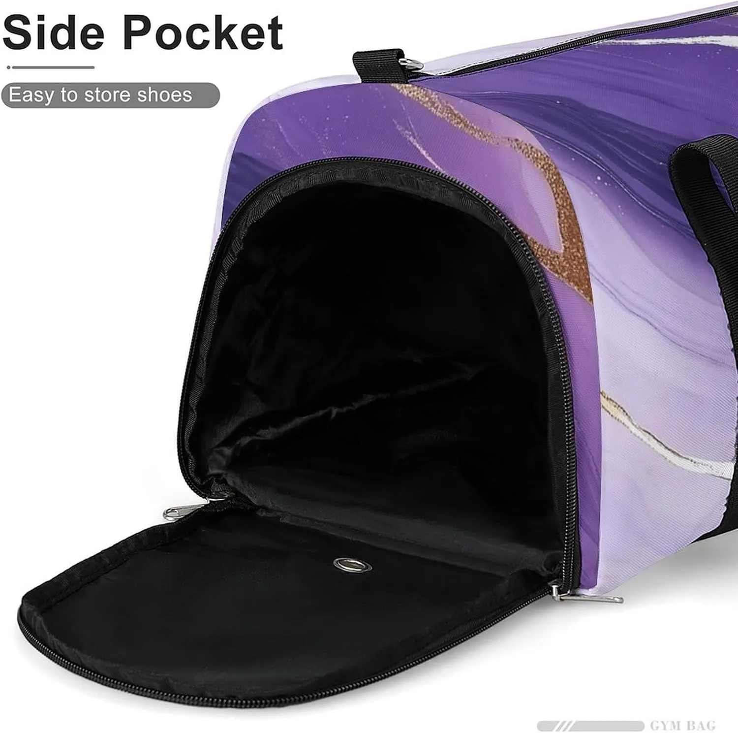 White And Purple Gradient Marble Fitness Large Gym Bag for Unisex with Shoe Compartment & Wet Pocket