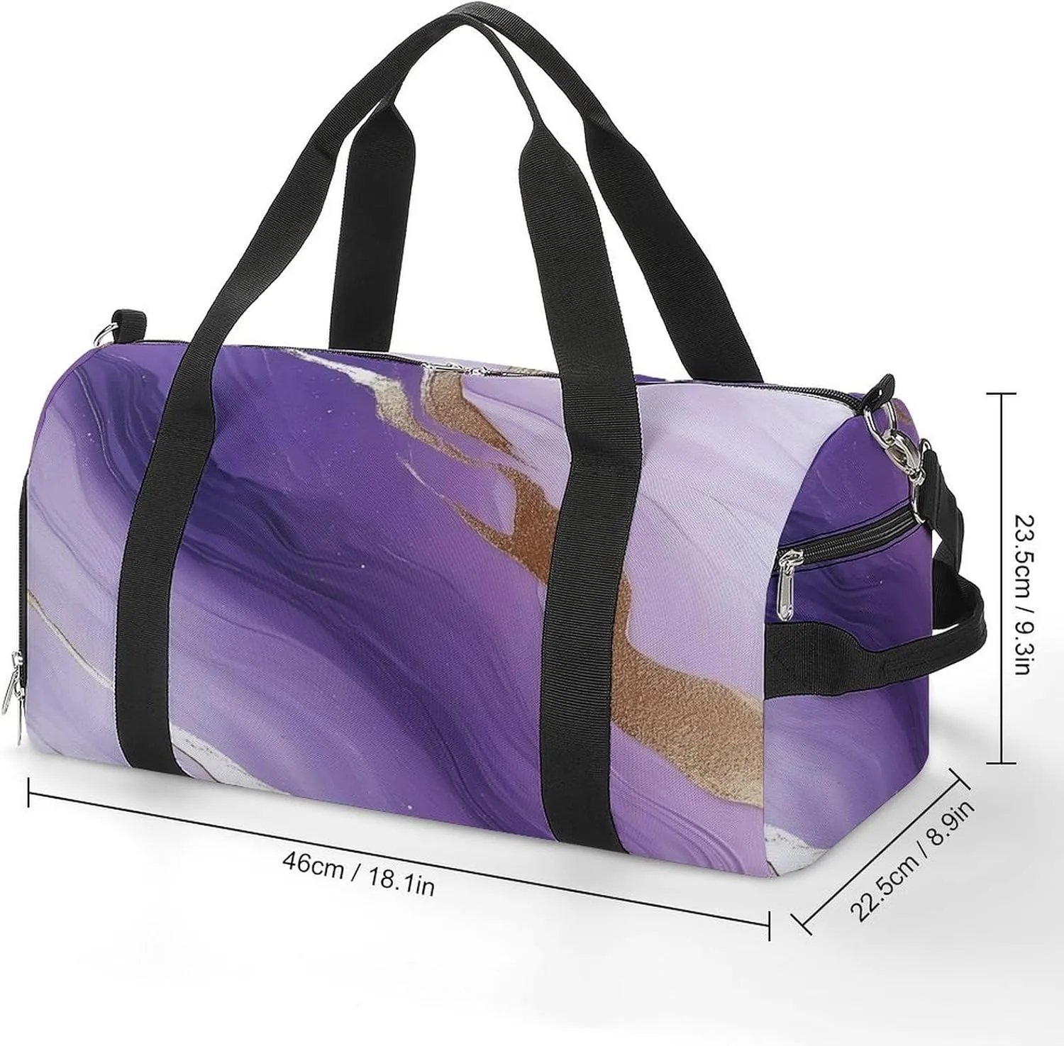 White And Purple Gradient Marble Fitness Large Gym Bag for Unisex with Shoe Compartment & Wet Pocket