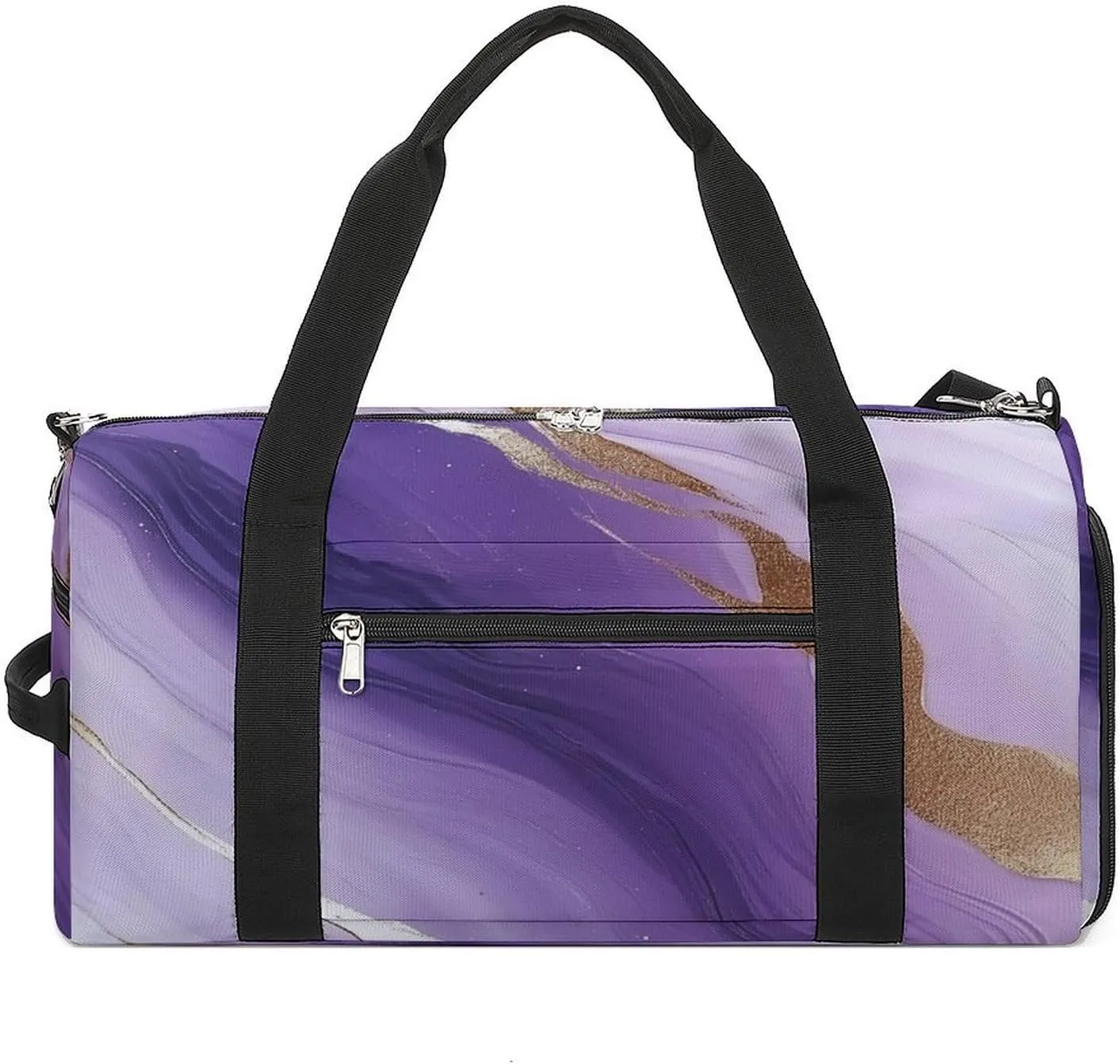 White And Purple Gradient Marble Fitness Large Gym Bag for Unisex with Shoe Compartment & Wet Pocket