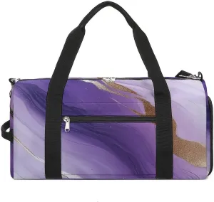 White And Purple Gradient Marble Fitness Large Gym Bag for Unisex with Shoe Compartment & Wet Pocket