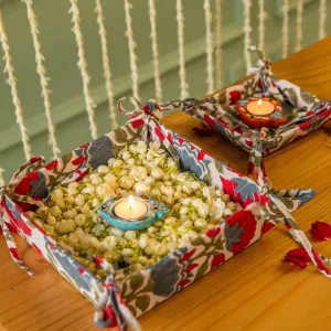 White and Red Blockprinted Foldable Tray