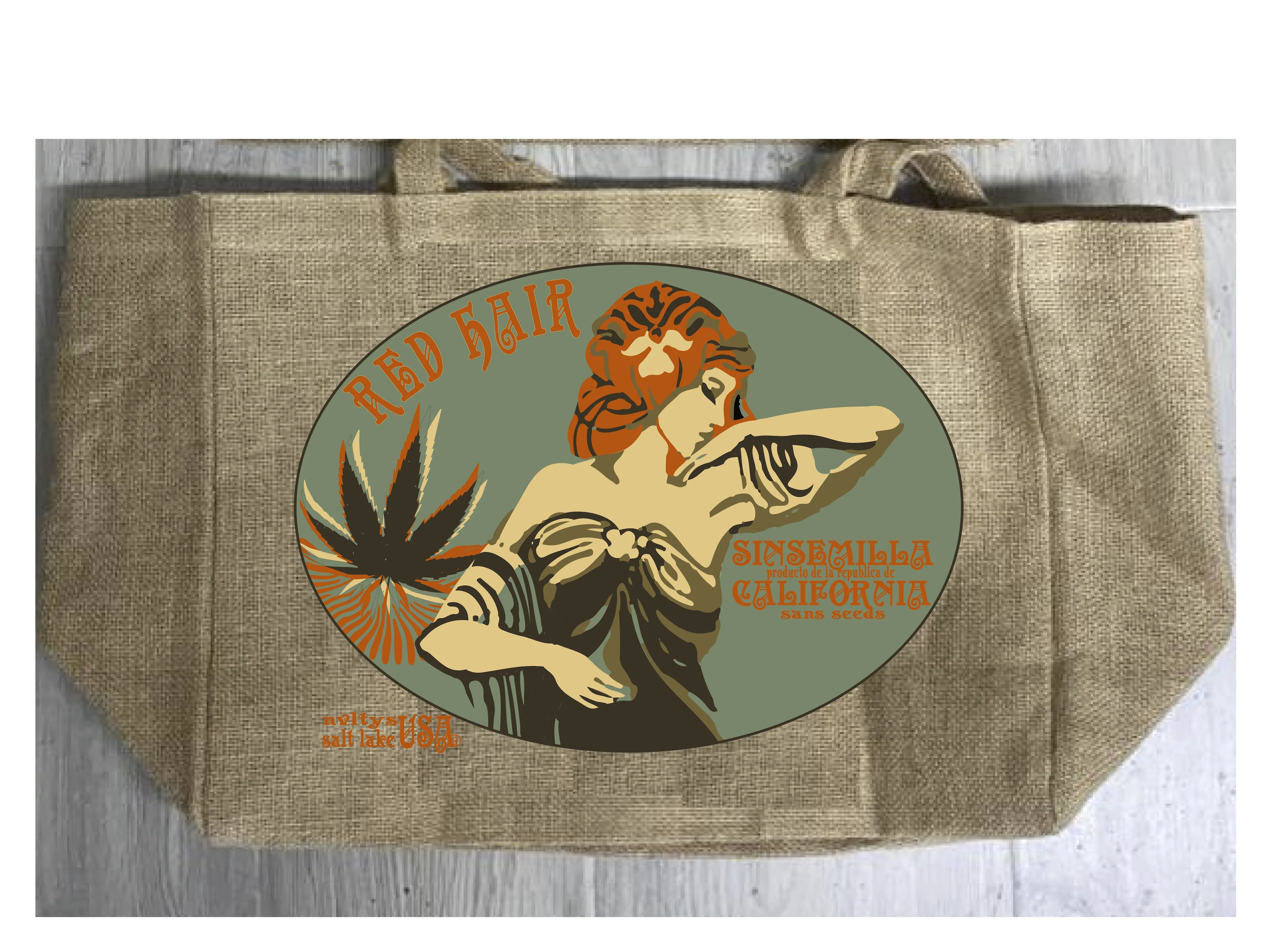 Wholesale RED HAIR  BURLAP TOTE BAG
