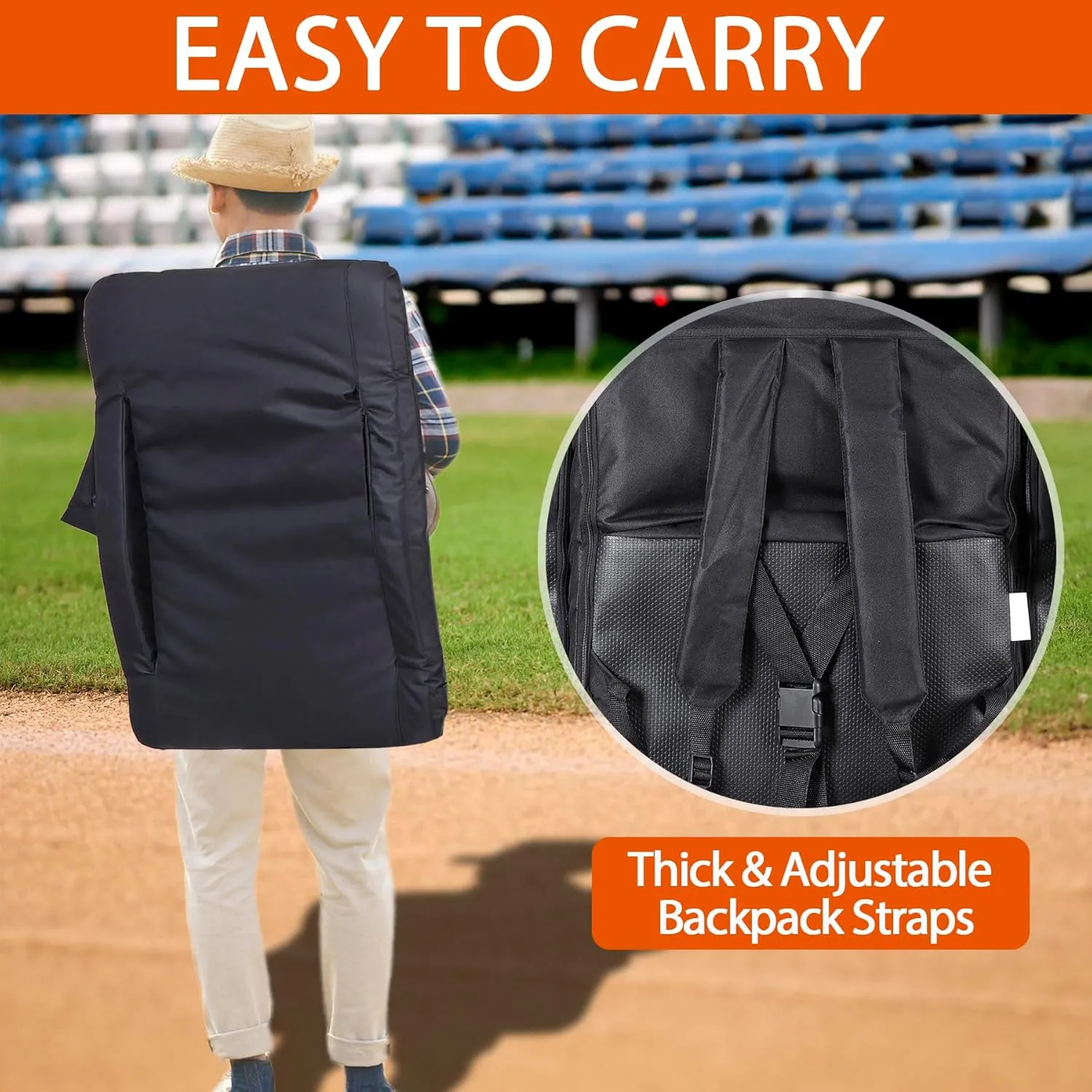 Widened Foldable 24.6 in Stadium Seat for Bleachers - Camping Stadium Seat Chair with Backrest Armrests 6 Adjustable Reclining Positions for Fishing Beach