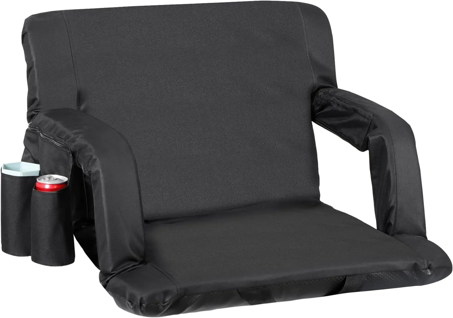 Widened Foldable 24.6 in Stadium Seat for Bleachers - Camping Stadium Seat Chair with Backrest Armrests 6 Adjustable Reclining Positions for Fishing Beach