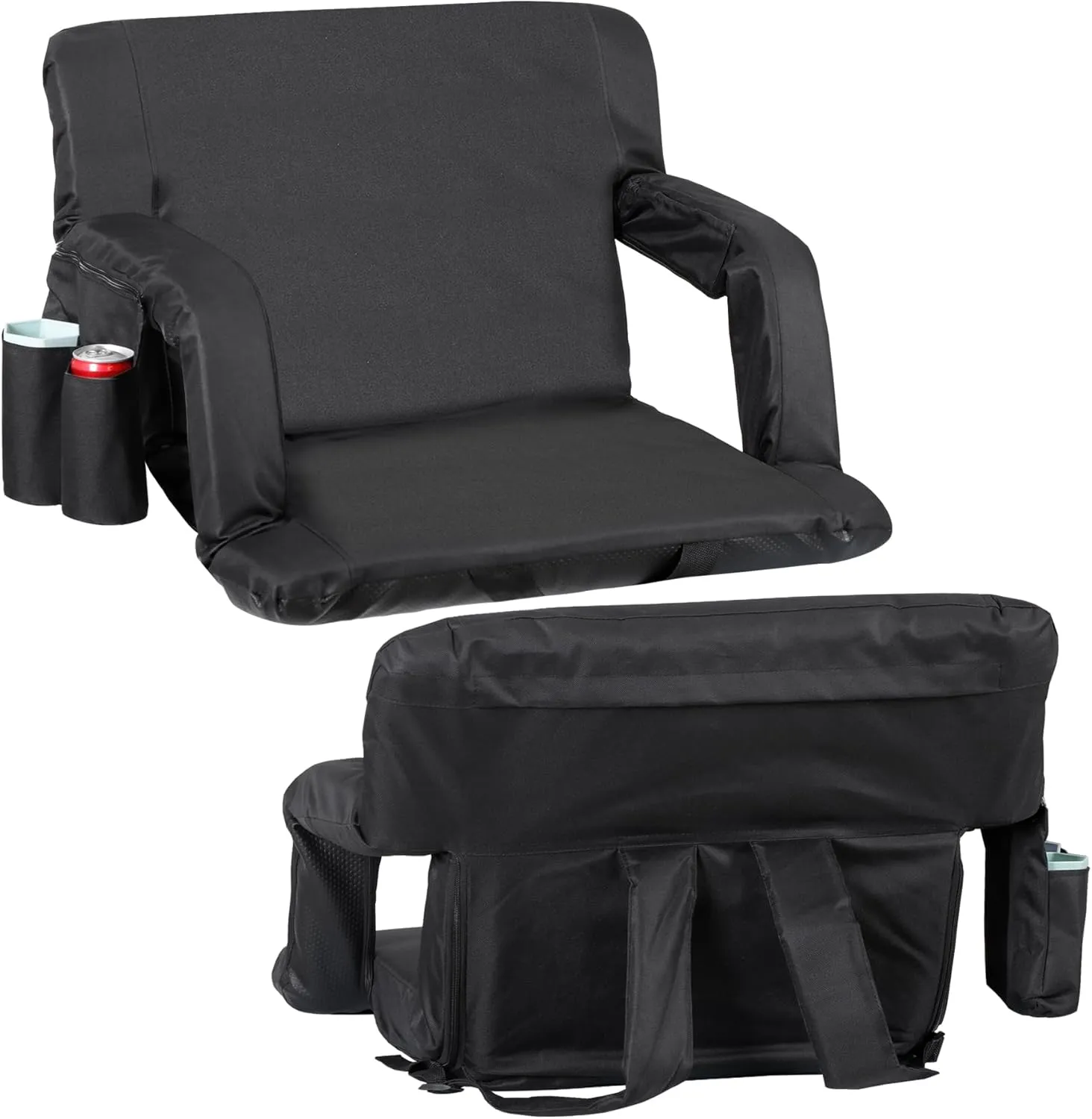 Widened Foldable 24.6 in Stadium Seat for Bleachers - Camping Stadium Seat Chair with Backrest Armrests 6 Adjustable Reclining Positions for Fishing Beach