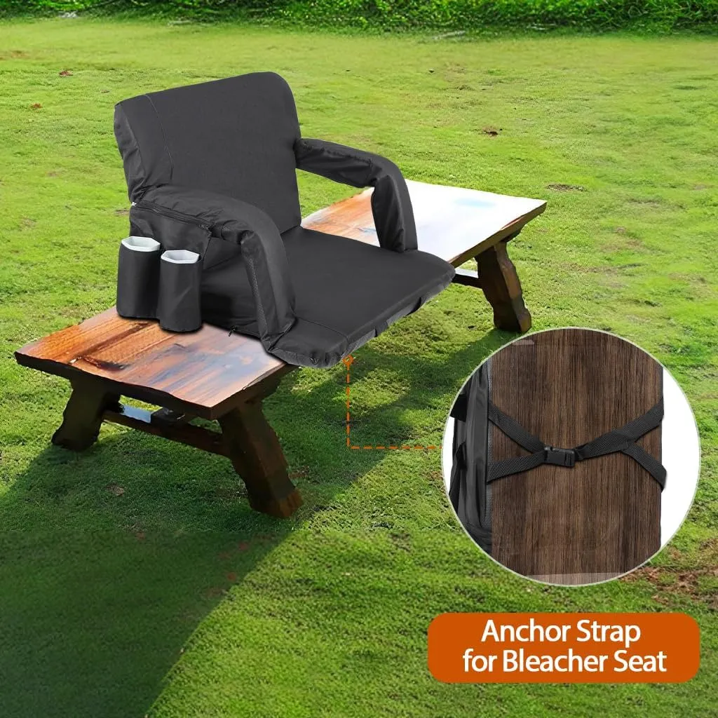 Widened Foldable 24.6 in Stadium Seat for Bleachers - Camping Stadium Seat Chair with Backrest Armrests 6 Adjustable Reclining Positions for Fishing Beach