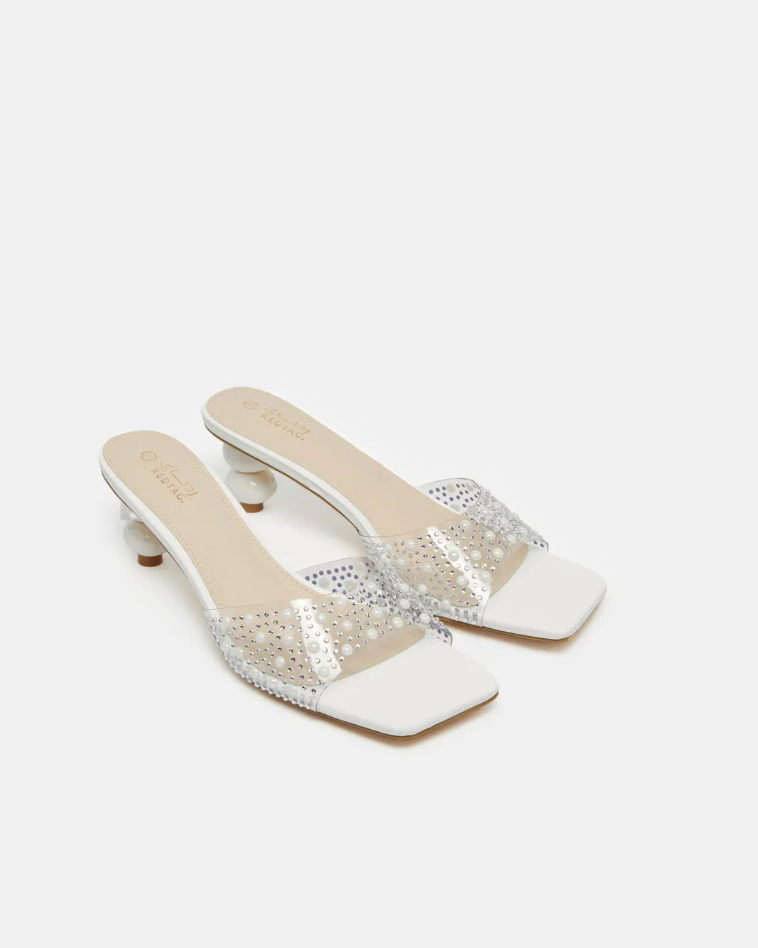 Women White Embellished Mule With Stone Detail