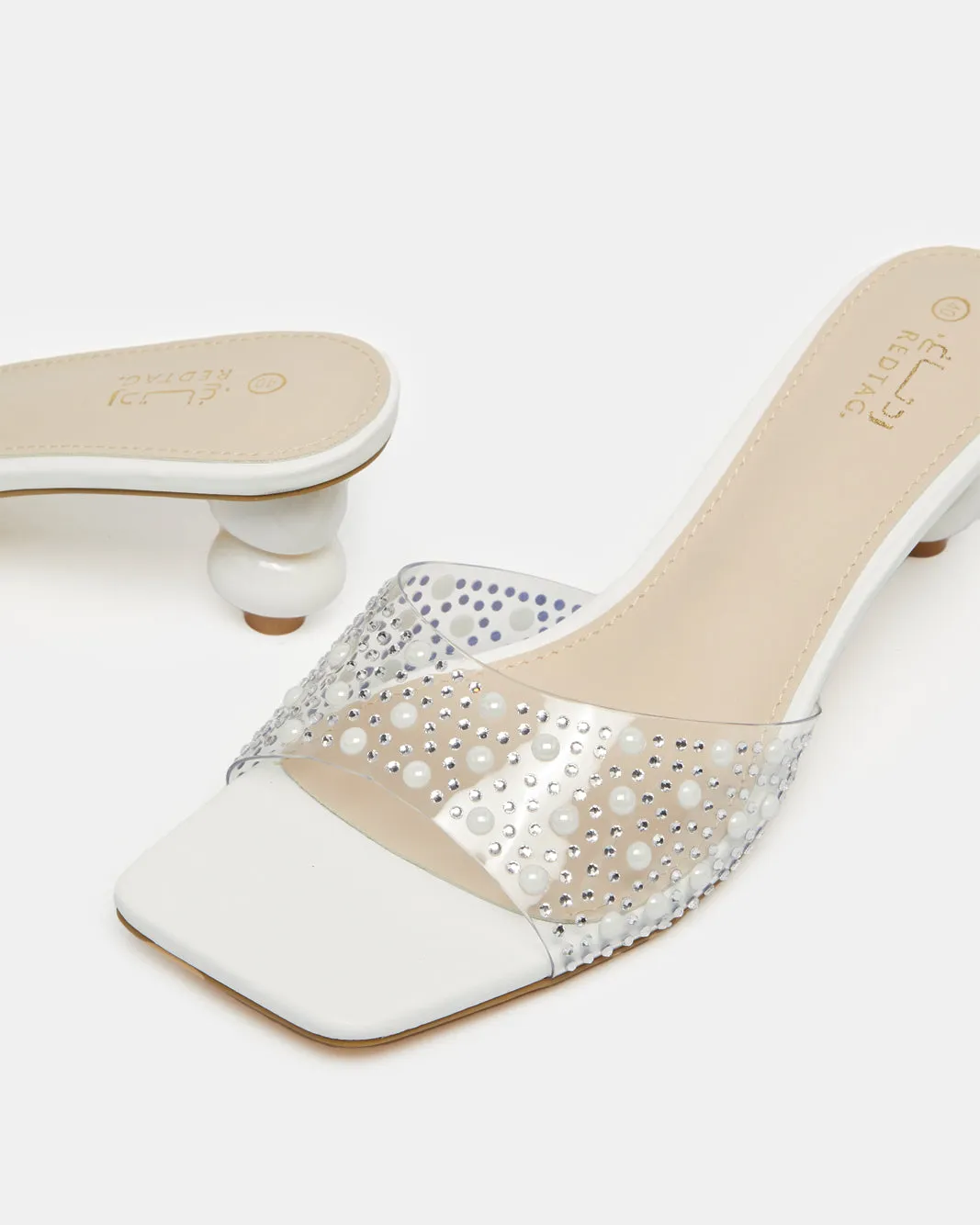 Women White Embellished Mule With Stone Detail
