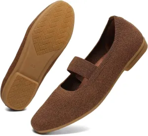 Women’s Flats Shoes Knit Mary Jane Ballet Flat Comfort Walking Dressy Work Office Ballerina Slip-on Shoes with Strap