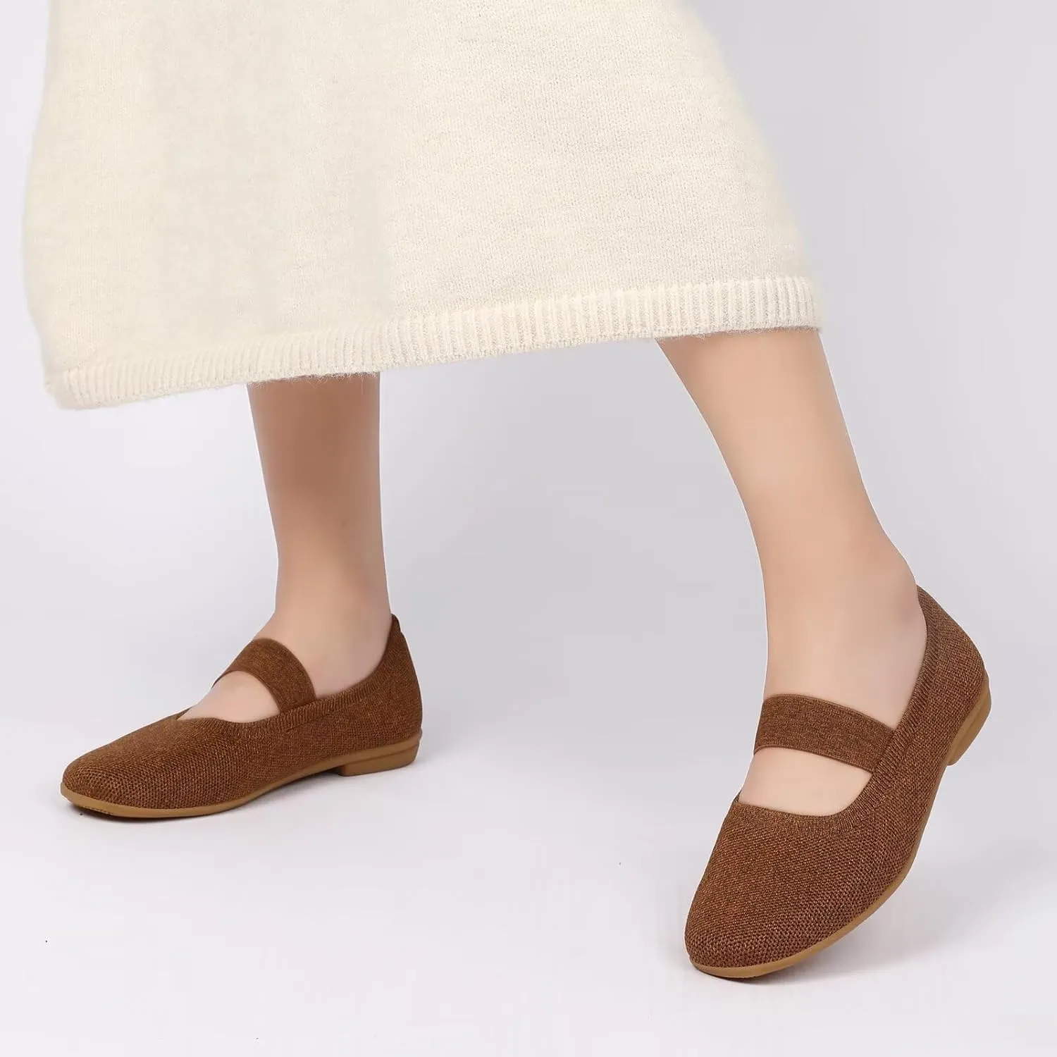 Women’s Flats Shoes Knit Mary Jane Ballet Flat Comfort Walking Dressy Work Office Ballerina Slip-on Shoes with Strap