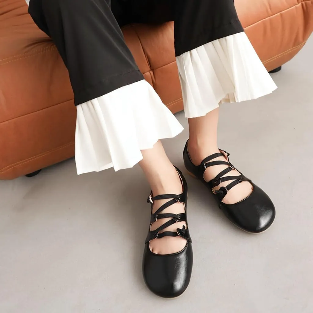 Women's Girls Mary Janes Ballet Flats Round Toe Comfort Elastic Slip On Ballerina Dress Walking Shoes